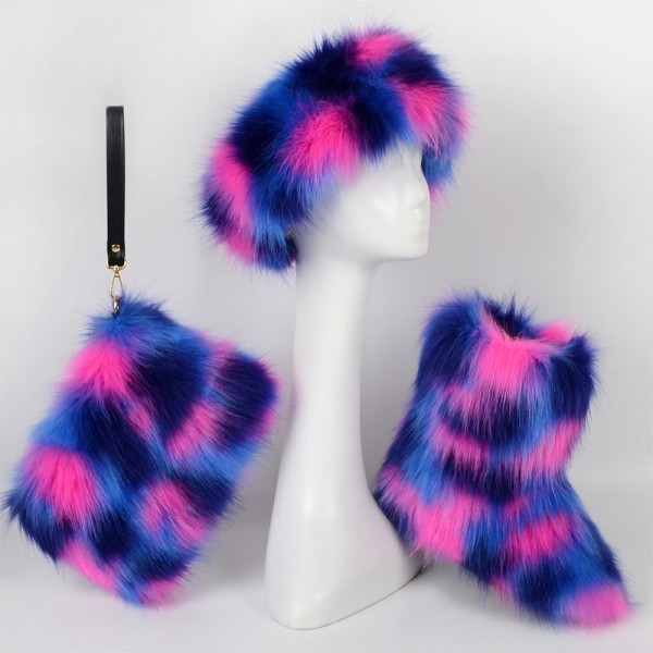 Amazing Winter Faux Fur Boots with Fur Headband and Bag Set