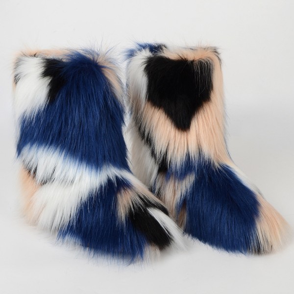 Fluffy All Fur Boots Mixed Color Winter Short Furry Booties