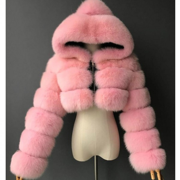 Fashion Winter Faux Fur Jacket Hooded Women's Fluffy Fur Coat