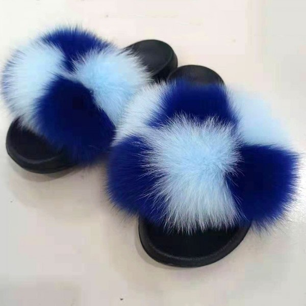 Rainbow Fur Slides Women's Summer Furry Sandals