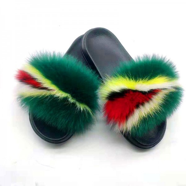 Newest Furry Slides For Ladies Open Toe Real Fur Sandals
