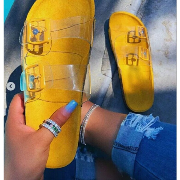 Chic Snakeskin Print Sandals Transparent Summer Flat Slides