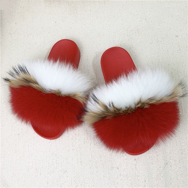 Red Furry Slides Summer Big Fur Slide Sandals