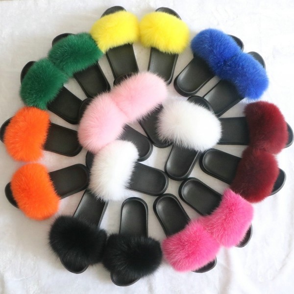 Solid Color Fur Slides Summer Fluffy Slide Sandals