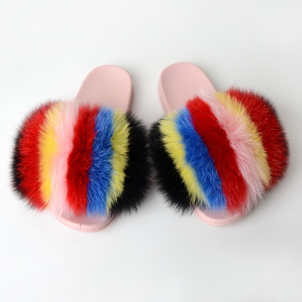 New In Slides Slippers With Pink Color Sole Fluffy Fur Sandals