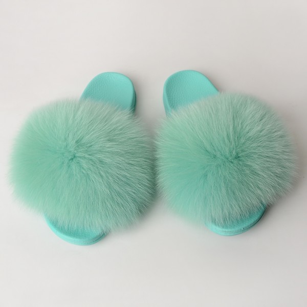 Mint Green Fur Slides Fluffy Fur Sandals