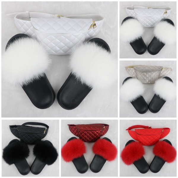 Solid Color Fur Slides with Matching Fanny Pack