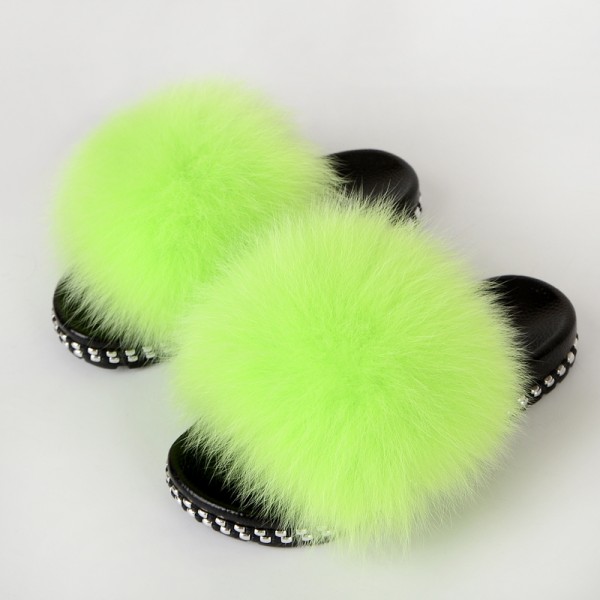 Fashion Fur Slides Sandals Rivet Sole Furry Slides
