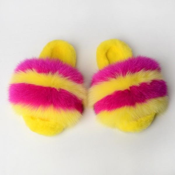 Colorful Big Fur Slides Women's Winter Furry Slippers