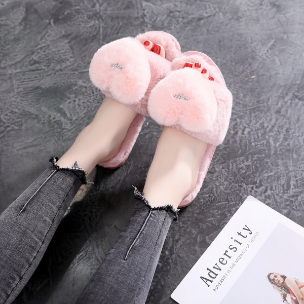 Women's Fuzzy Slippers with Heart Embellishment House Slippers