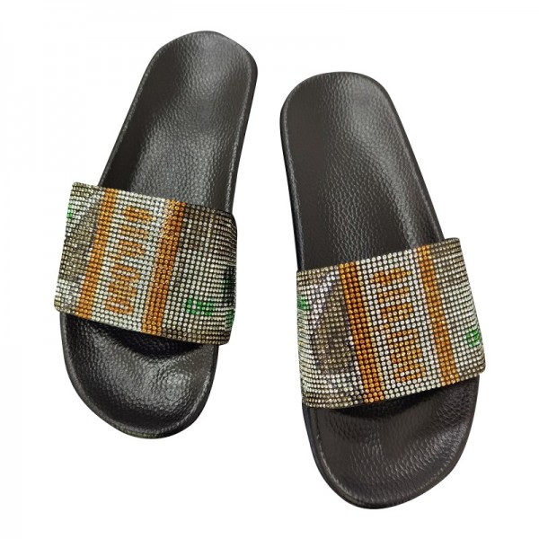 Sparkling Dollar Design Rhinestone Slide Sandals for Women