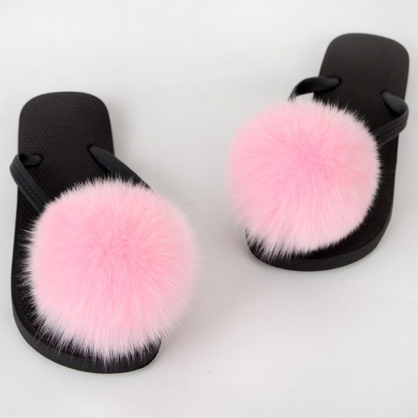 Colorful Pom Ball Fur Slides Furry Flip Flops Sandals