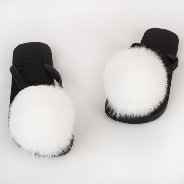 Colorful Pom Ball Fur Slides Furry Thong Sandals