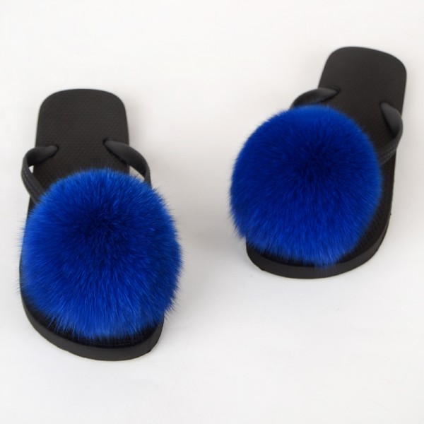 Furry Flip Flops Sandals Colorful Pom Ball Fur Slides 