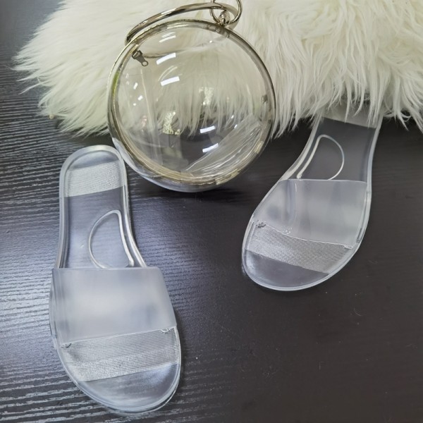 Clear Jelly Slide Sandals with Matching Transparent Bag