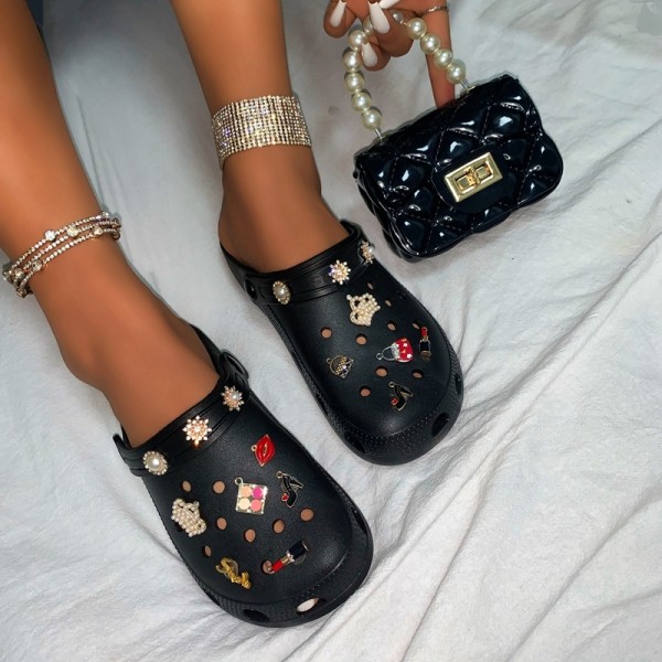 Women's Pearls Decor Clogs Shoes with Matching Handbags