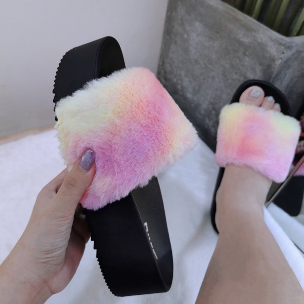 Women's Platform Slides Tie Dye Fuzzy Slippers