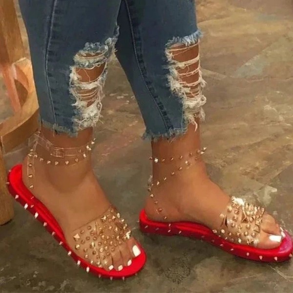 Glittering Studded Sandals Women's Fashion Flat Slippers
