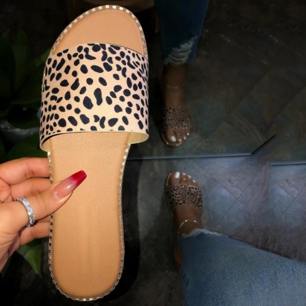 Women's Flat Slippers Leopard Print Slide Sandals