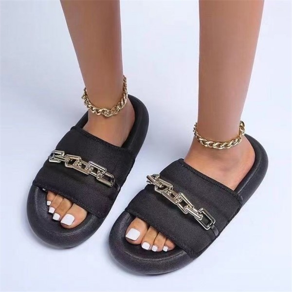 Round Head Thick Sole Sandals Uppers in Chains Decoration Slippers