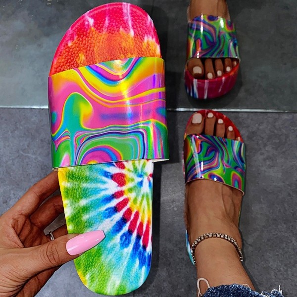 Colorful Platform Sandals Women's Tie Dye Fashion Slippers