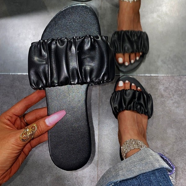 Wide Elastic Upper Slide Sandals Women's Fashion Flat Slippers
