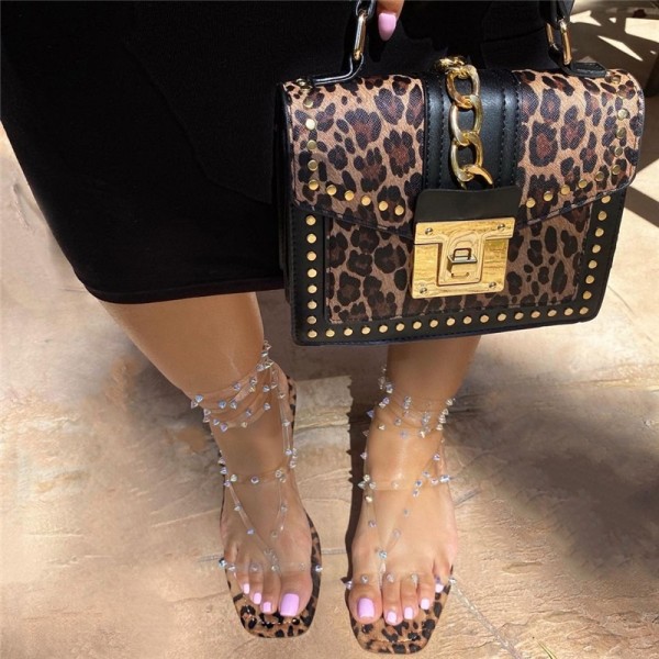 Leopard Clear Strappy Sandals with Matching Handbag Set