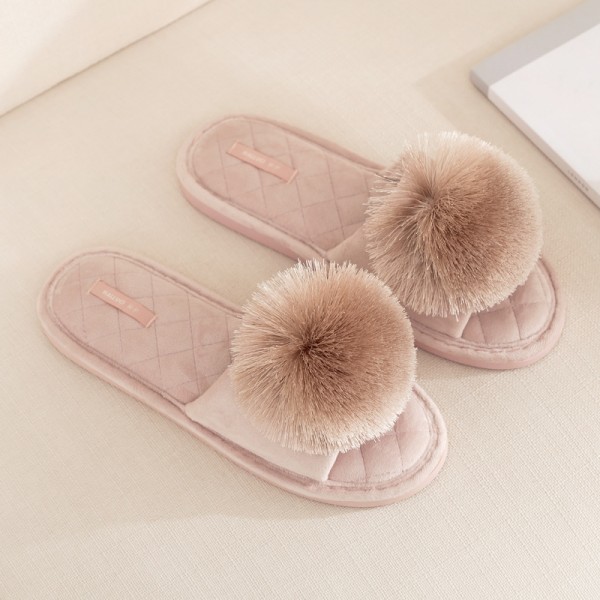 Pom Pom Slippers for Women Open Toe Bedroom Slippers