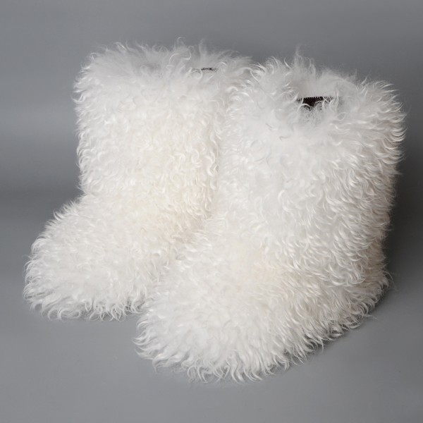 White Faux Lamb Fur Boots for Women