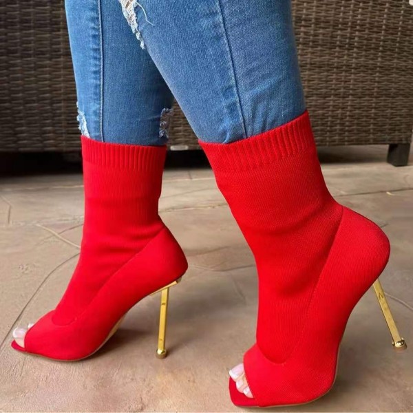 Women's Peep Toe Knit Boots Stiletto Heel Dress Bootie