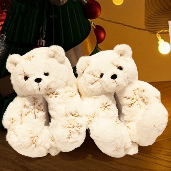 Sequin Snowflake Teddy Bear Slippers for Women