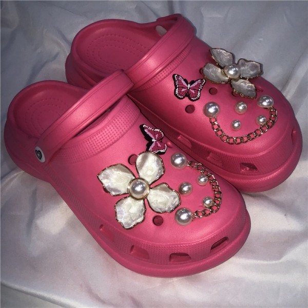 Women's Clogs Pearls Decor Glittering Slides Shoes