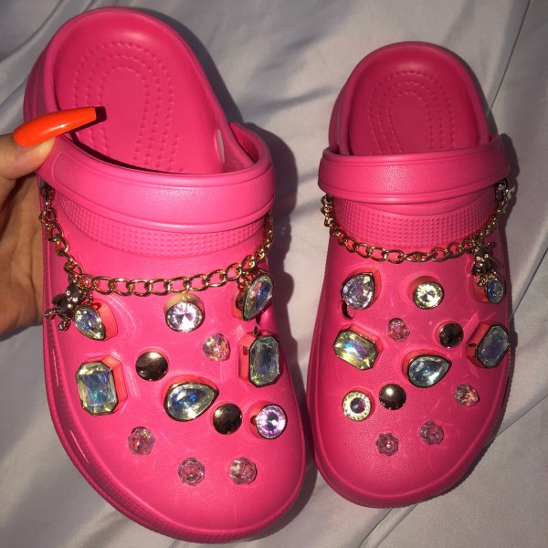 Hot Pink Women's Clogs Rhinestone Decor Slide Sandals