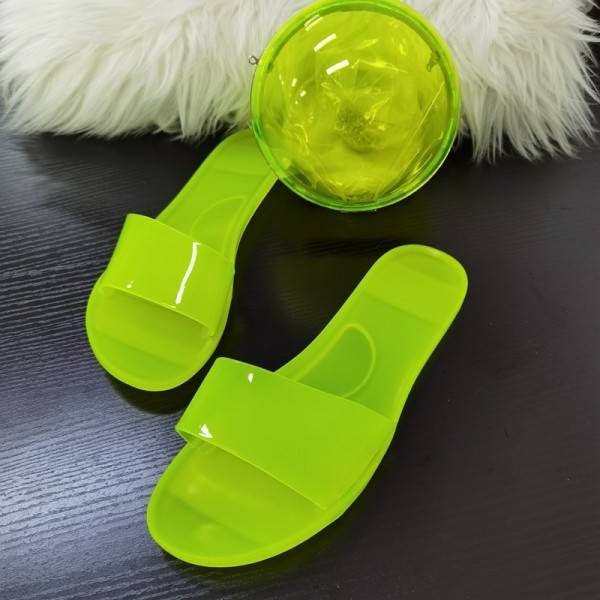 Neon Green Jelly Slide Sandals with Matching Transparent Bag Set