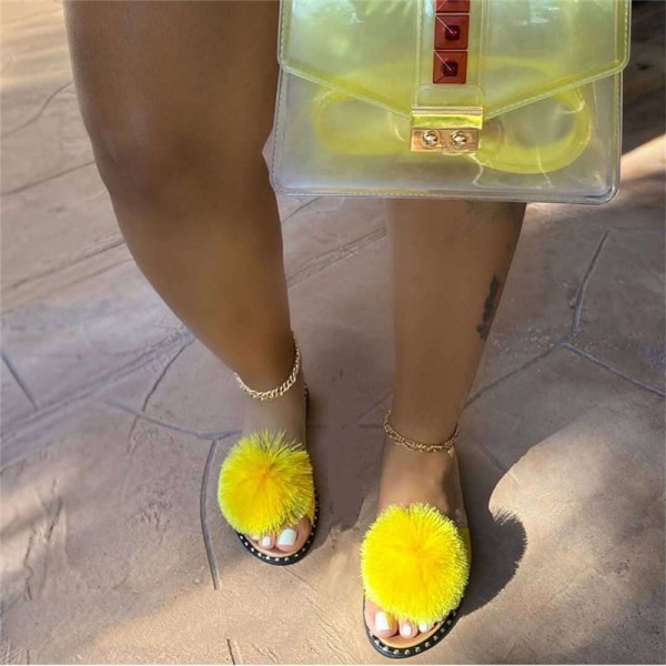 Fluffy Fur Slides Sandals for Women with Rivet Sole
