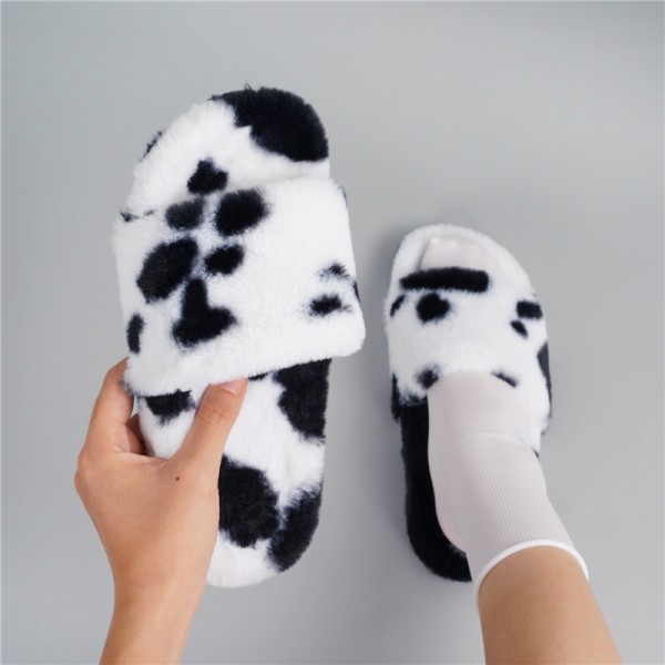 Plush Spots Slide Sandals for Women Fuzzy Slippers