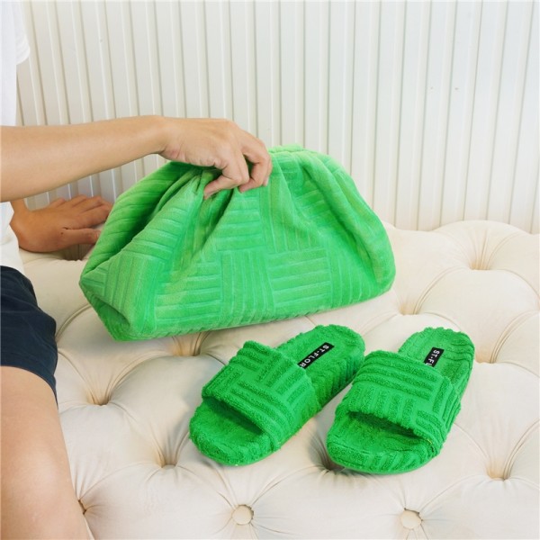 Terry Slide Platform Sandals for Women with Matching Handbag Set