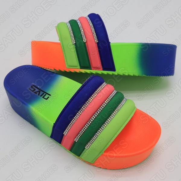 Rainbow  Platform Slide Sandals for Women Slippers