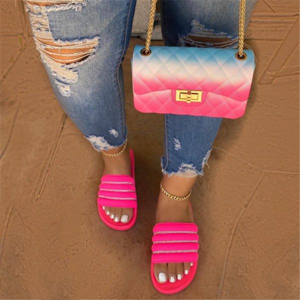 Pink Rhinestone Slide Sandals with Matching Jelly Purse Set