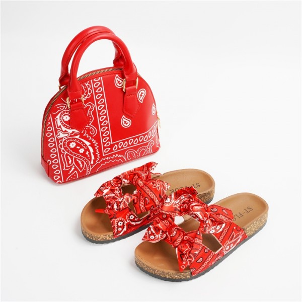 Bowtie Slide Sandals for Women with Matching Purse Set
