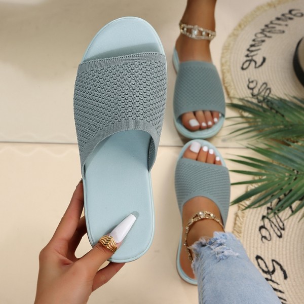 Flat Knit Slides Sandals for Women Open Toe Slippers