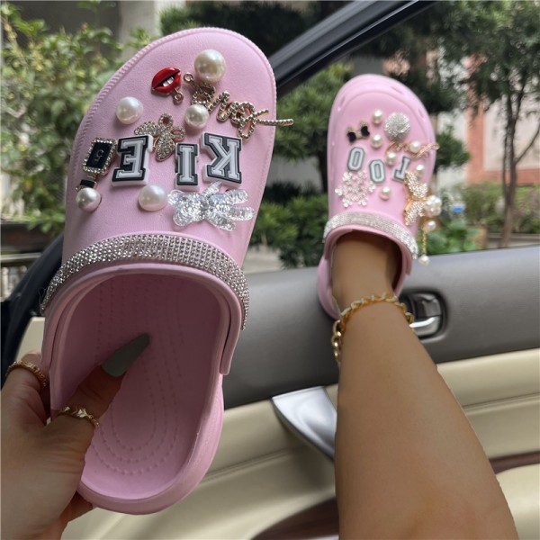 Women's Clogs with Glittering Pearls Rhinestones Butterfly Decor Sandals
