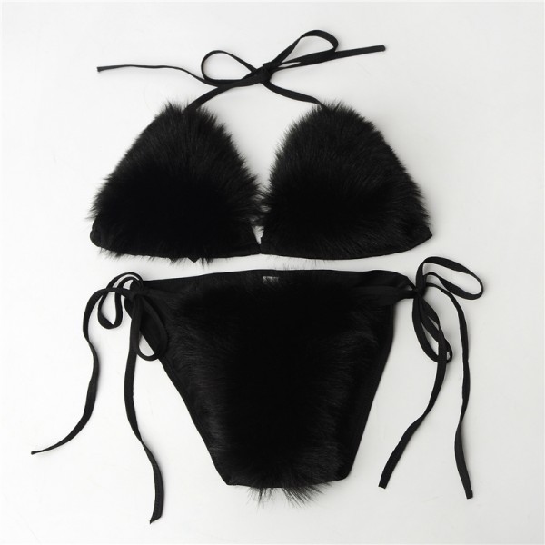 Fur Bikini Set Detachable Fluffy Swimwear for Women