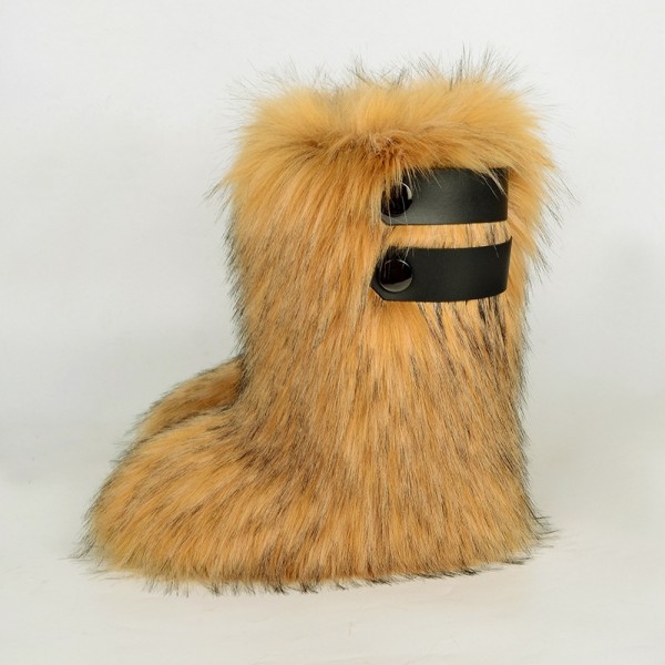 Fuzzy Boots With Double Leather Straps for Women