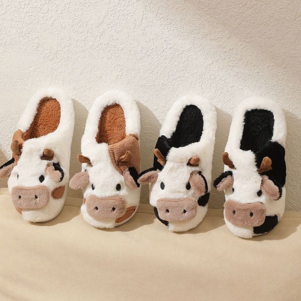 Fuzzy Cow Slippers Cute Animal House Shoes for Women