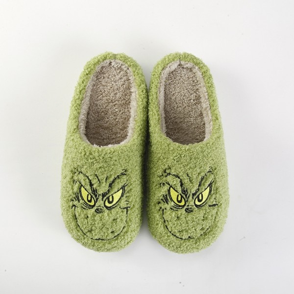 Fuzzy Grinch Slippers Green Warm House Shoes for Adults