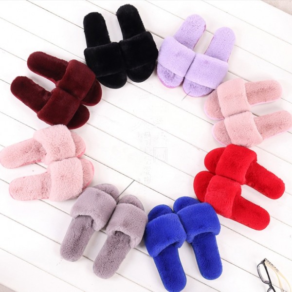 Fuzzy Plush House Slippers in Open Toe for Women