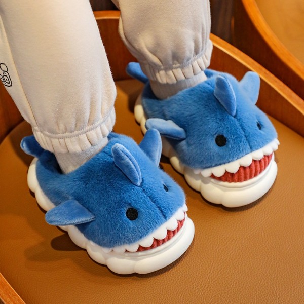 Fuzzy Shark Slippers for Little Boys and Girls Winter House Shoes
