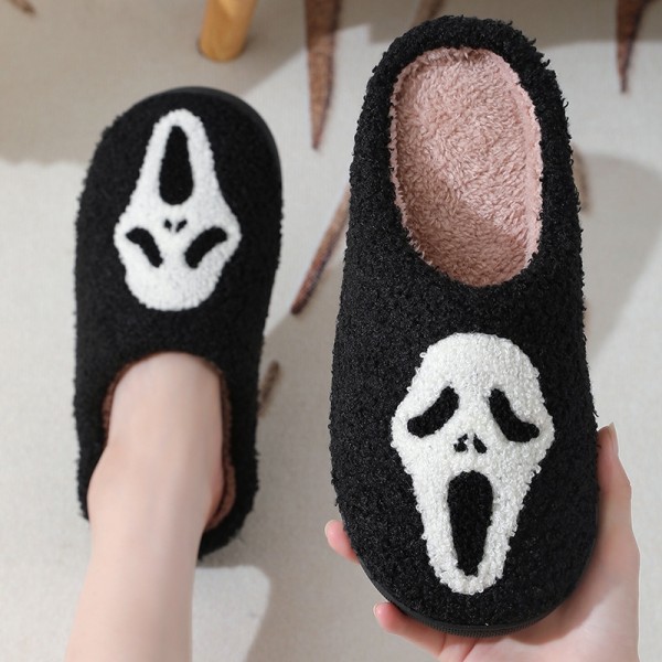 Halloween Ghost Face Slippers Warm Fleece House Shoes for Adults