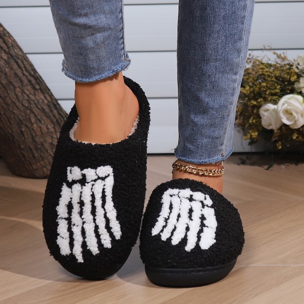 Halloween Skeleton Feet Slippers Winter Fleece House Shoes for Adults